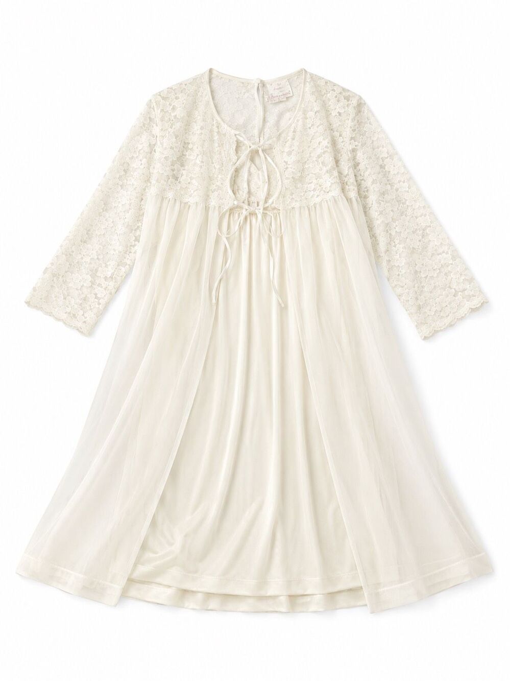 Henson Kickernick Ivory Lace Peignoir Vintage Nightgown Robe Set Size Small